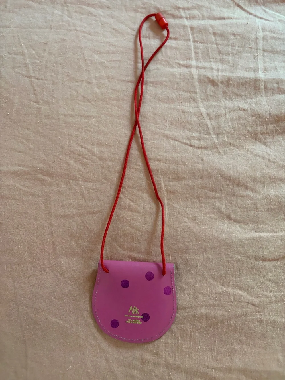 Kids Pink Polka Dot Neck Pouch with Red Cord